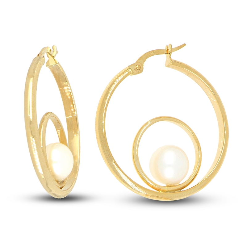 Freshwater Cultured Pearl Hoop Earrings 14K Yellow Gold