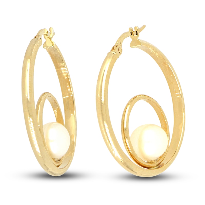 Freshwater Cultured Pearl Hoop Earrings 14K Yellow Gold