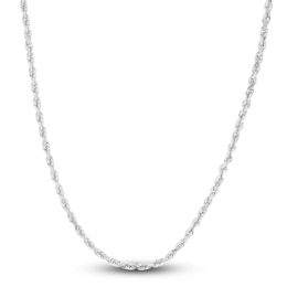 Solid Diamond-Cut Rope Chain Necklace 14K White Gold 24&quot; 2.5mm
