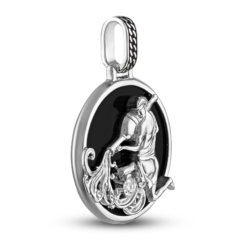 Main Image 2 of 1933 by Esquire Men's Natural Black Onyx & Natural White Topaz Aquarius Charm Sterling Silver