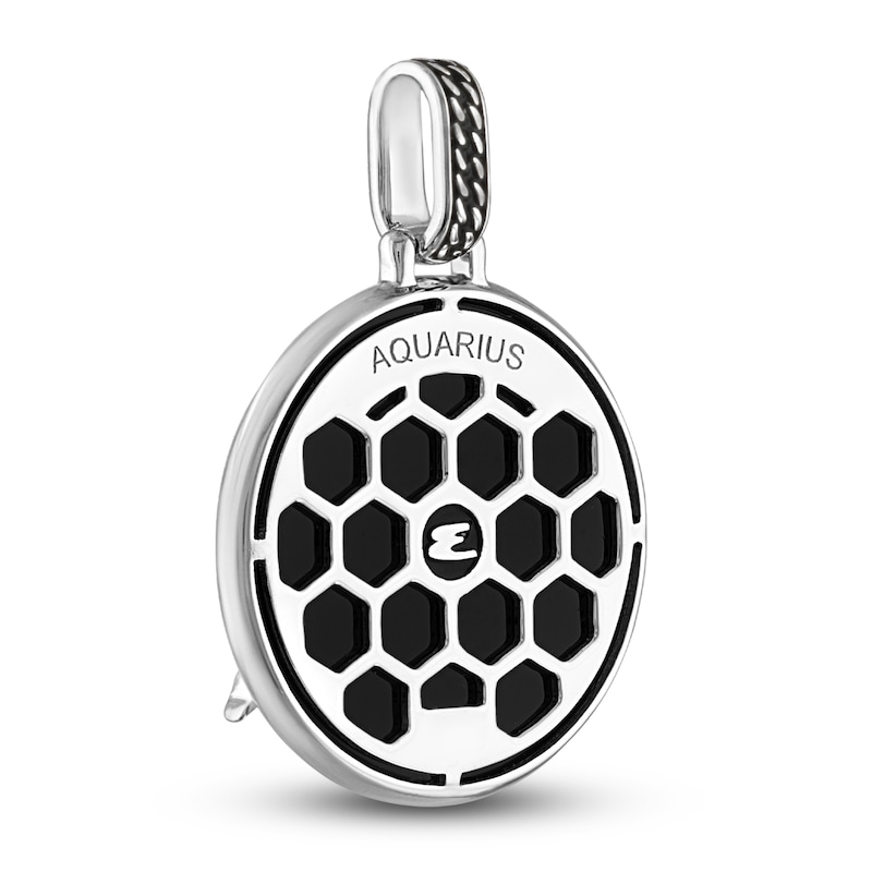 Main Image 3 of 1933 by Esquire Men's Natural Black Onyx & Natural White Topaz Aquarius Charm Sterling Silver