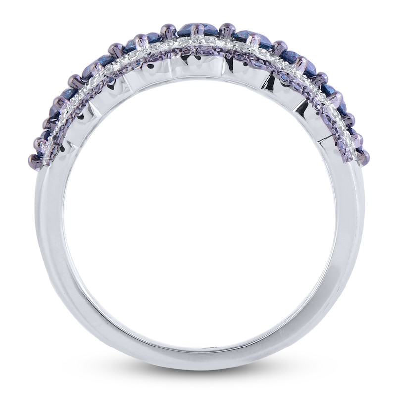 Main Image 2 of Blue & White Diamond Anniversary Band 1 ct tw Round 14K White Gold