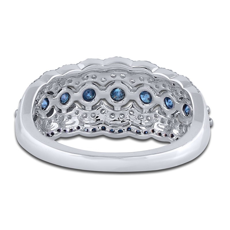 Main Image 3 of Blue & White Diamond Anniversary Band 1 ct tw Round 14K White Gold