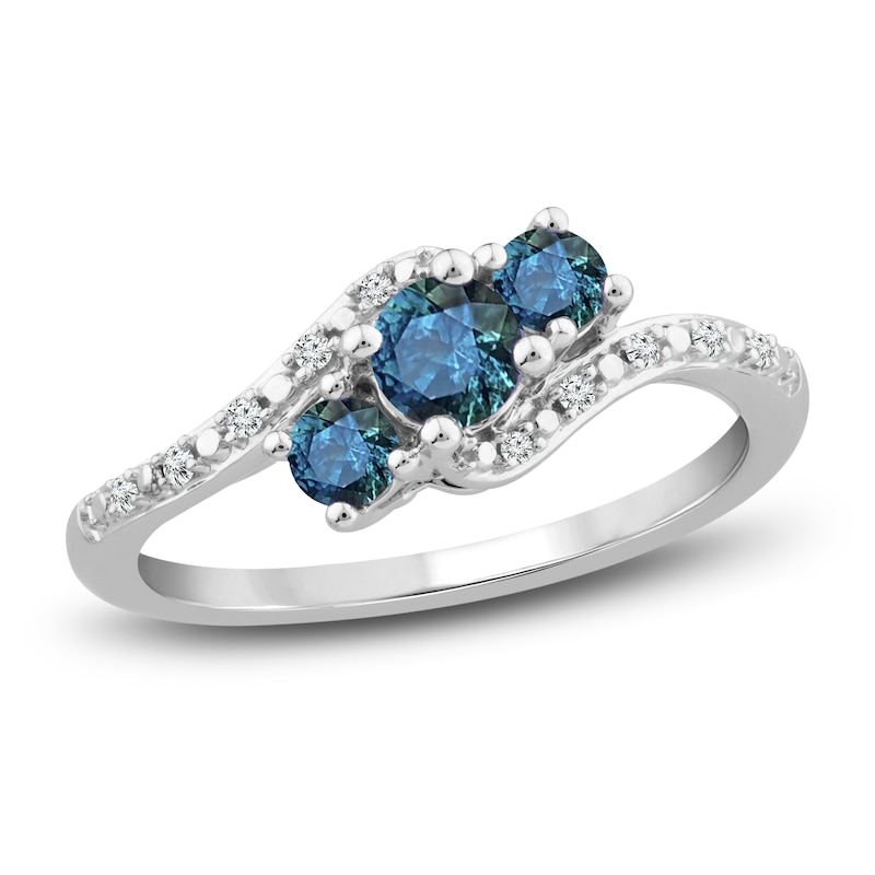 Montana Blue Round-Cut Natural Sapphire Ring 1/6 ct tw Diamonds 14K White Gold