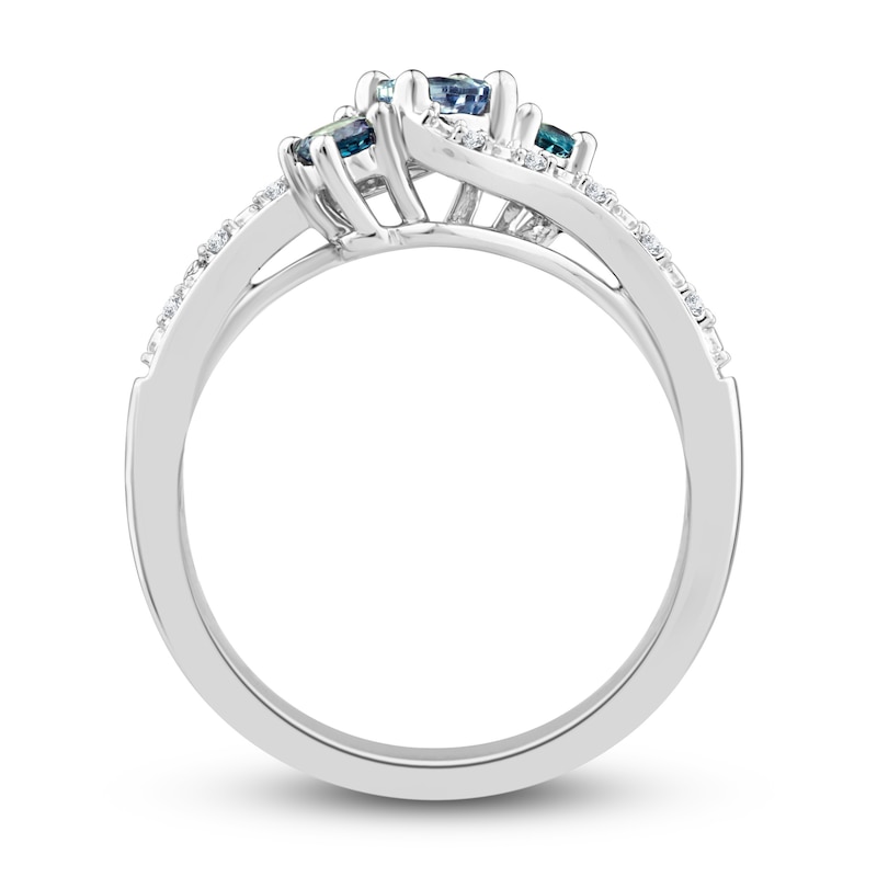 Montana Blue Round-Cut Natural Sapphire Ring 1/6 ct tw Diamonds 14K White Gold