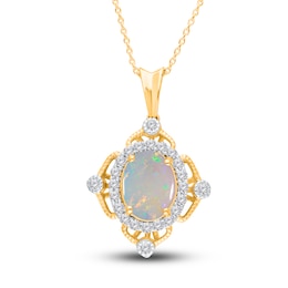 Kallati Oval-Cut Natural Opal Pendant Necklace 3/8 ct tw Diamonds 14K Yellow Gold 18&quot;