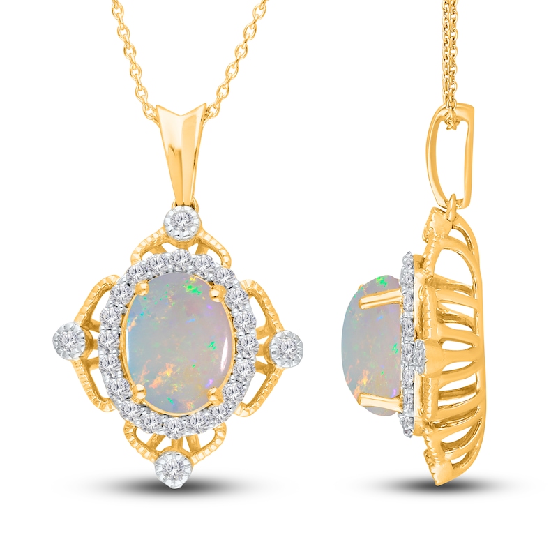 Main Image 2 of Kallati Oval-Cut Natural Opal Pendant Necklace 3/8 ct tw Diamonds 14K Yellow Gold 18&quot;