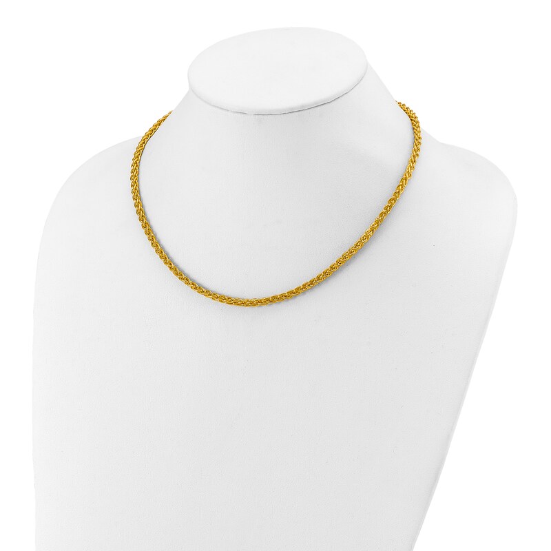 High-Polish Wheat Chain Necklace 24K Yellow Gold 24" 4.0mm