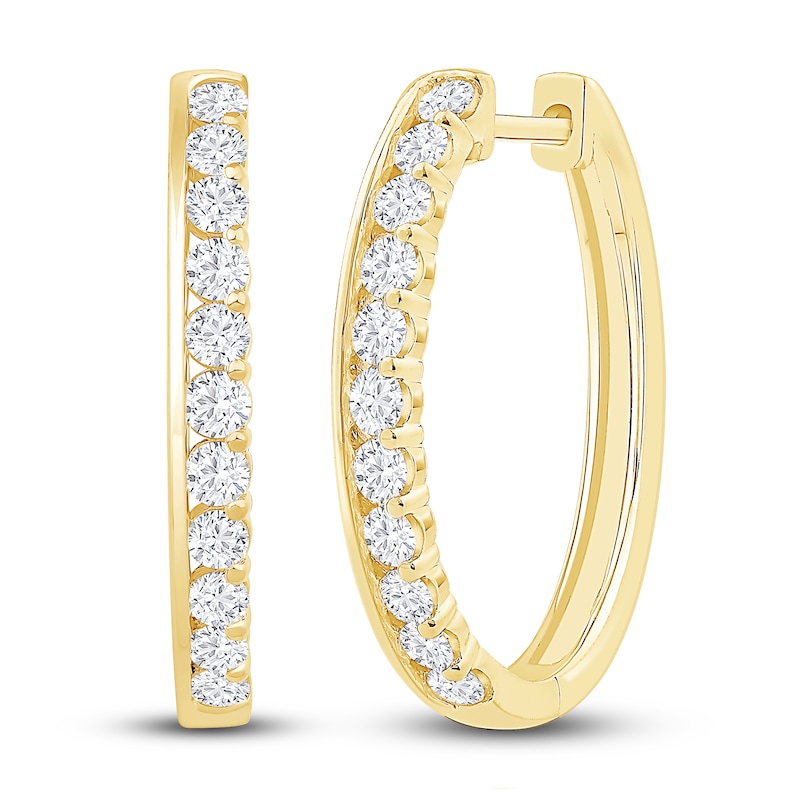 Main Image 2 of Diamond Hoop Earrings 3/4 ct tw 10K Yellow Gold