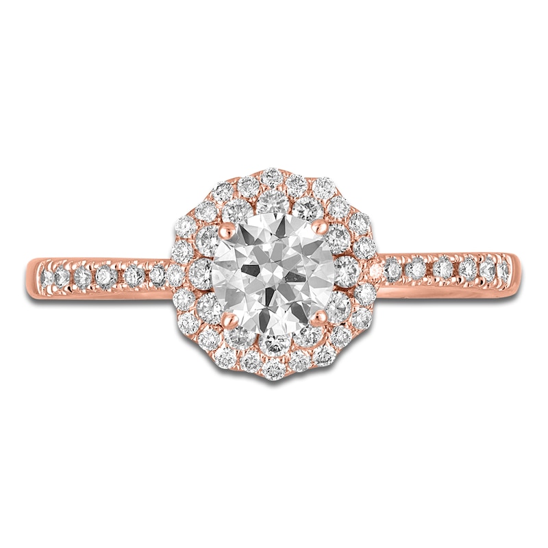 Main Image 3 of Diamond Floral Halo Engagement Ring 3/4 ct tw 14K Rose Gold