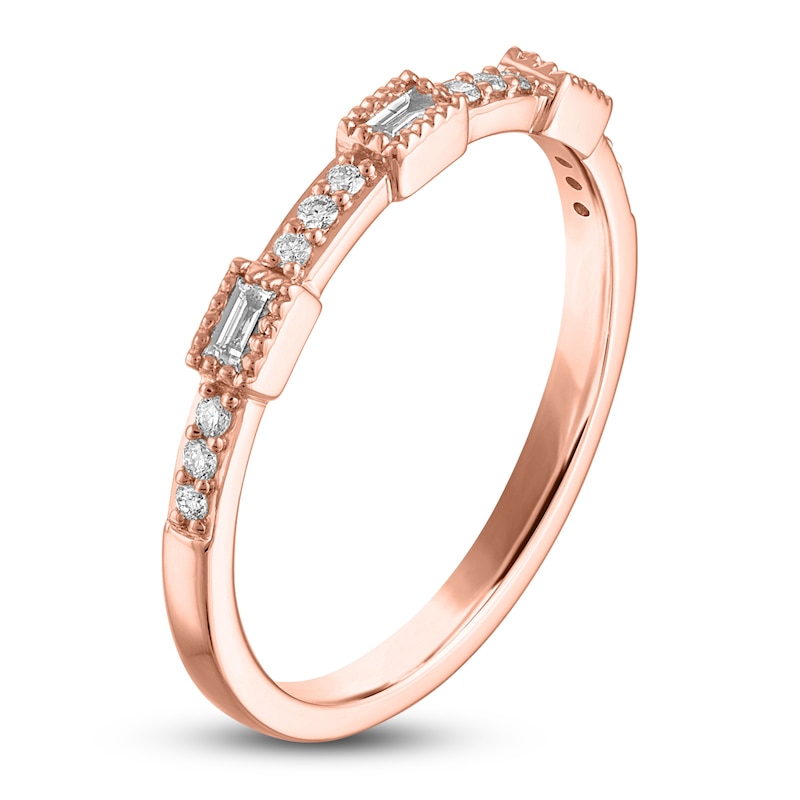 Round & Baguette-Cut Diamond Stackable Anniversary Band 1/8 ct tw 14K Rose Gold