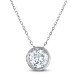 Certified Diamond Bezel-Set Solitaire Necklace 1 ct tw 14K White Gold 18&quot; (I1/I)