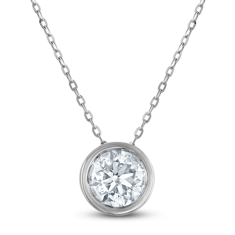 Main Image 1 of Certified Diamond Bezel-Set Solitaire Necklace 1 ct tw 14K White Gold 18&quot; (I1/I)