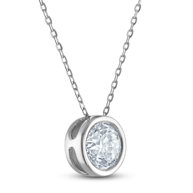 Main Image 2 of Certified Diamond Bezel-Set Solitaire Necklace 1 ct tw 14K White Gold 18&quot; (I1/I)