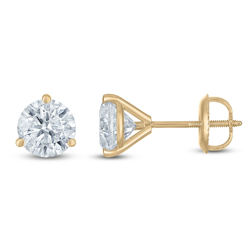 Certified Round-Cut Diamond Solitaire Stud Earrings 2 ct tw 18K Yellow Gold (I/SI2)