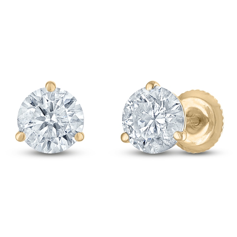 Main Image 2 of Certified Round-Cut Diamond Solitaire Stud Earrings 2 ct tw 18K Yellow Gold (I/SI2)