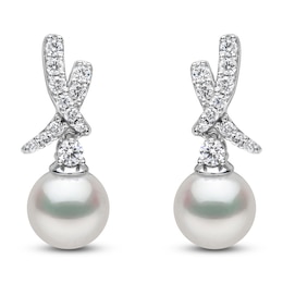 Yoko London Akoya Cultured Pearl & Diamond Crossover Earrings 1/4 ct tw 18K White Gold