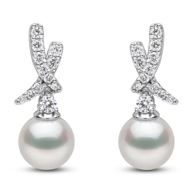 Main Image 1 of Yoko London Akoya Cultured Pearl & Diamond Crossover Earrings 1/4 ct tw 18K White Gold