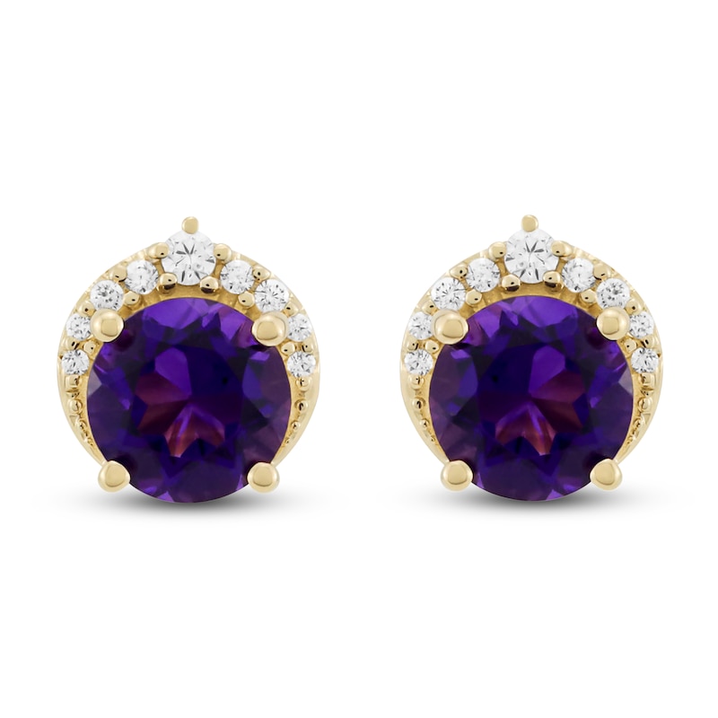 Main Image 1 of Natural Amethyst & Diamond Stud Earrings 1/10 ct tw 10K Yellow Gold