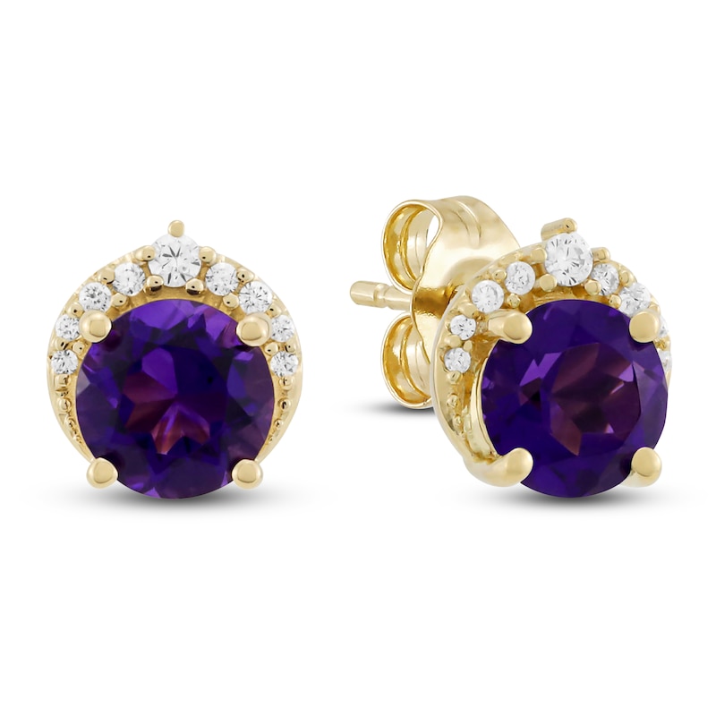 Natural Amethyst & Diamond Stud Earrings 1/10 ct tw 10K Yellow Gold