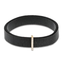 ZYDO Diamond Black Mesh Stretch Bracelet 1/10 ct tw Brown Ion-Plated Stainless Steel & 18K Yellow Gold 6.5&quot;