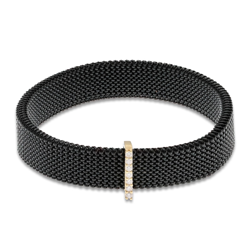 ZYDO Diamond Black Mesh Stretch Bracelet 1/10 ct tw Brown Ion-Plated Stainless Steel & 18K Yellow Gold 6.5"