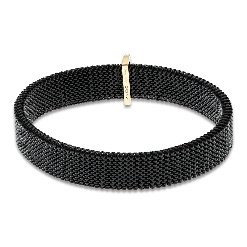 ZYDO Diamond Black Mesh Stretch Bracelet 1/10 ct tw Brown Ion-Plated Stainless Steel & 18K Yellow Gold 6.5"