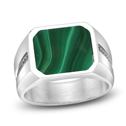 Men's Octagon-Cut Natural Malachite & Black Spinel Ring Stainless Steel