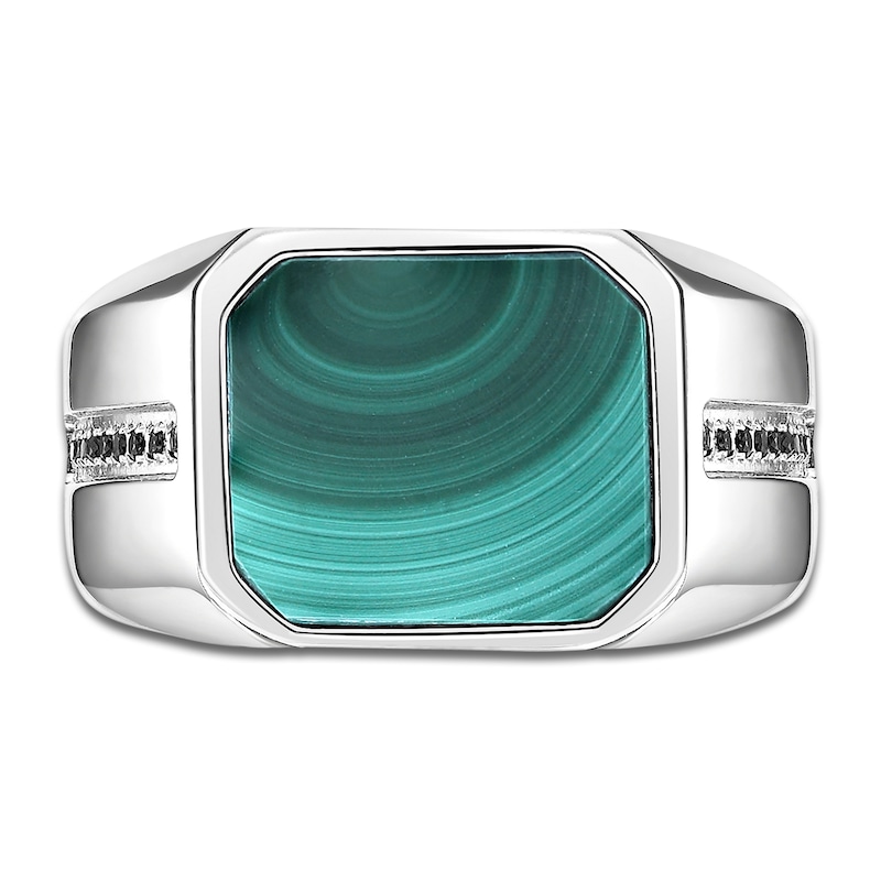 Men's Octagon-Cut Natural Malachite & Black Spinel Ring Stainless Steel