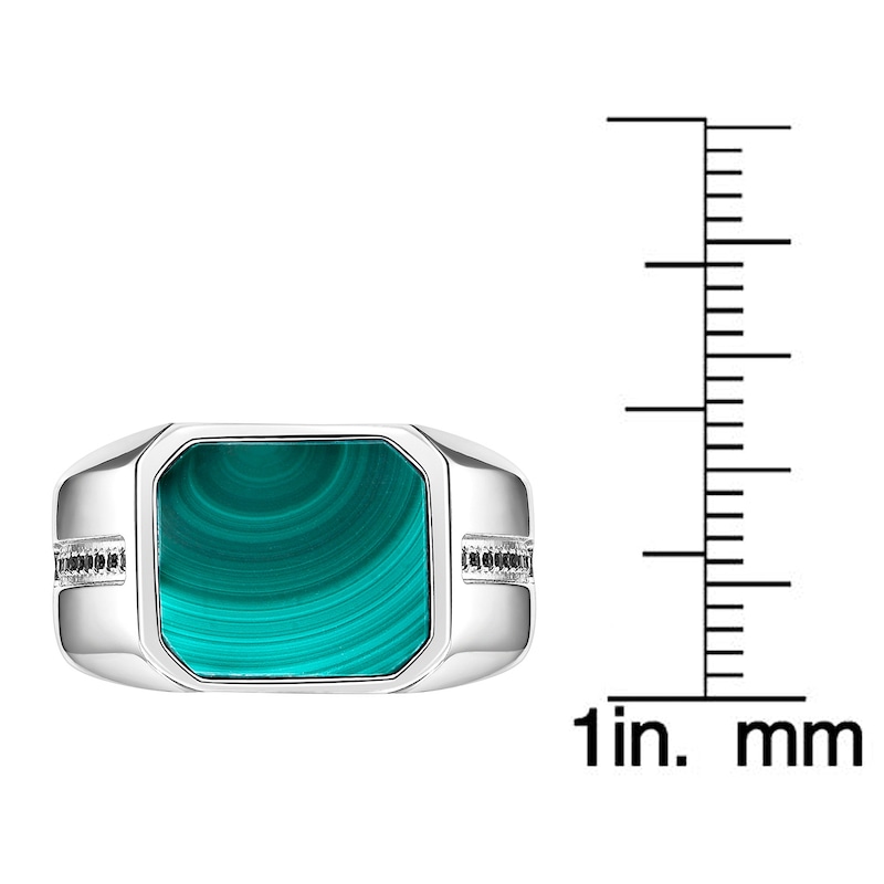 Men's Octagon-Cut Natural Malachite & Black Spinel Ring Stainless Steel