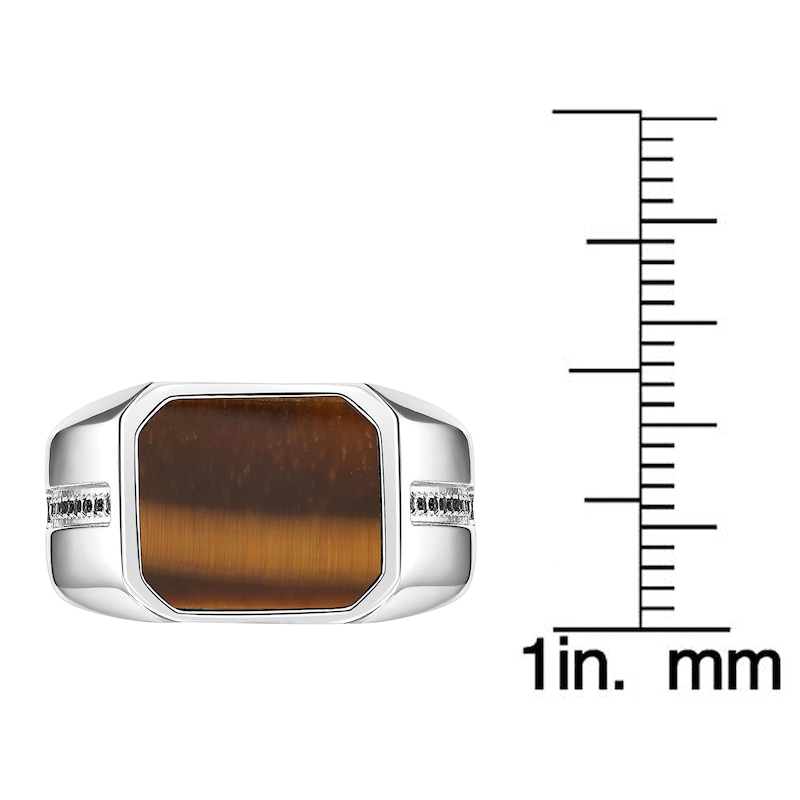 Men's Octagon-Cut Natural Tiger's Eye Quartz & Black Spinel Ring Stainless Steel