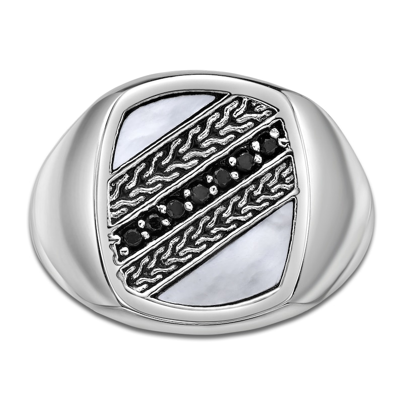 Men's Natural Mother-of-Pearl & Black Spinel Textured Ring Stainless Steel