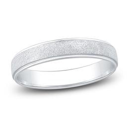 Men's Sandblasted Wedding Band 14K White Gold 4mm