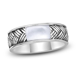 Men's Natural Mother-of-Pearl Weave Pattern Ring Sterling Silver