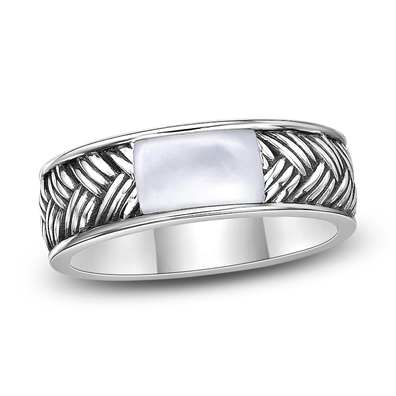 Main Image 1 of Men's Natural Mother-of-Pearl Weave Pattern Ring Sterling Silver