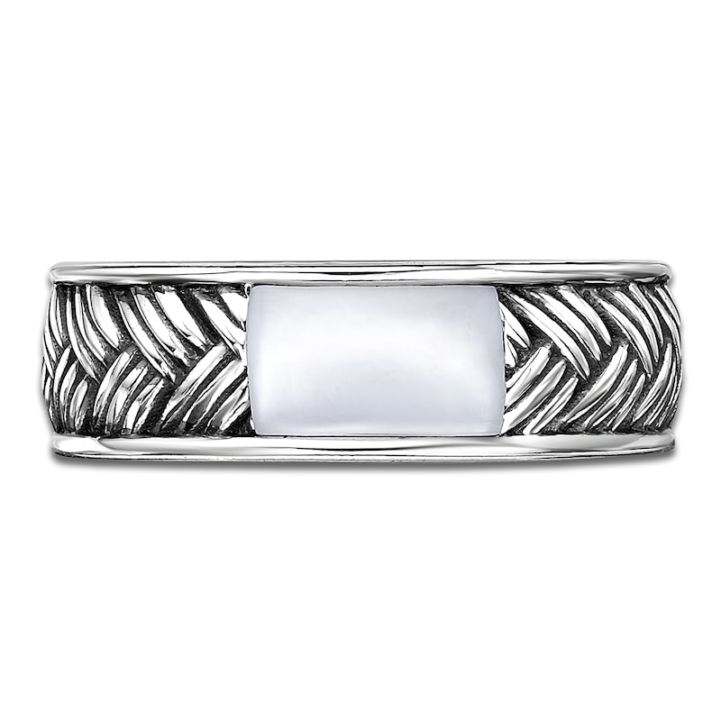 Main Image 3 of Men's Natural Mother-of-Pearl Weave Pattern Ring Sterling Silver