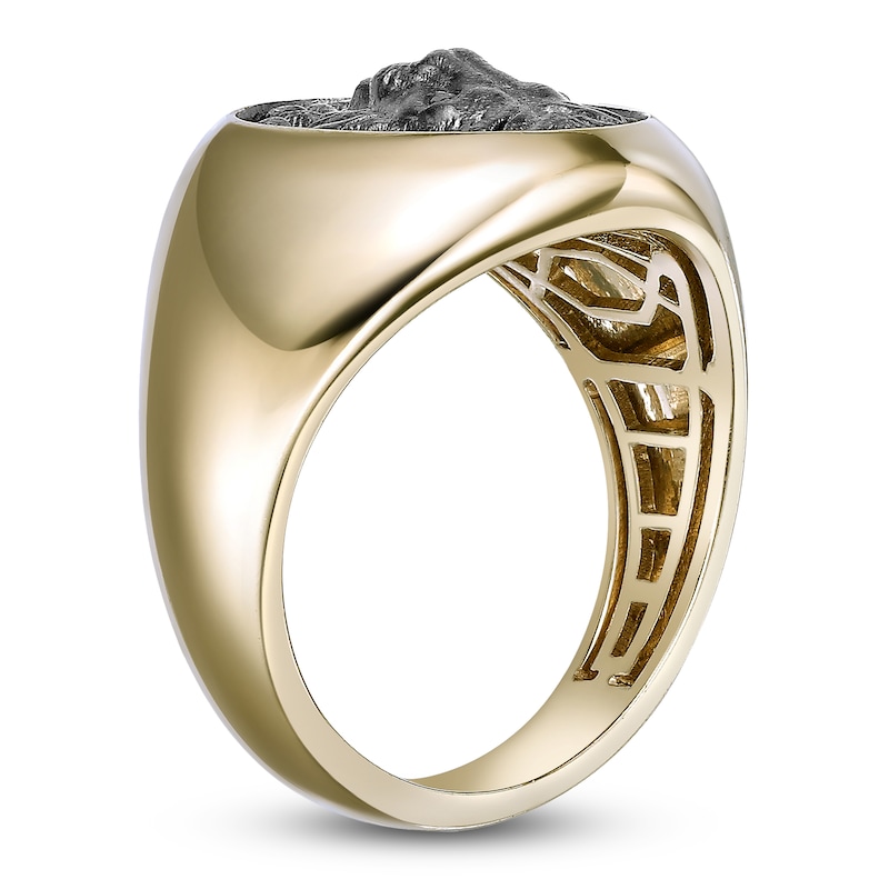 Main Image 2 of Men's Black Diamond Accent Sculpted Lion Ring Sterling Silver & 14K Yellow Gold Plating