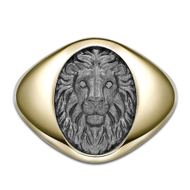 Main Image 3 of Men's Black Diamond Accent Sculpted Lion Ring Sterling Silver & 14K Yellow Gold Plating