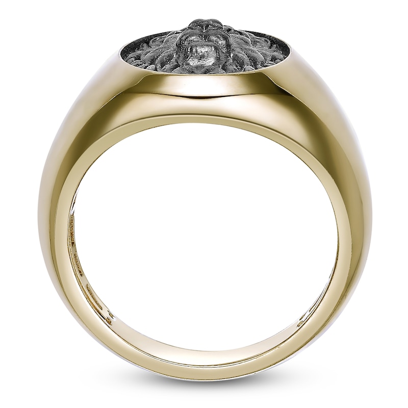 Main Image 4 of Men's Black Diamond Accent Sculpted Lion Ring Sterling Silver & 14K Yellow Gold Plating