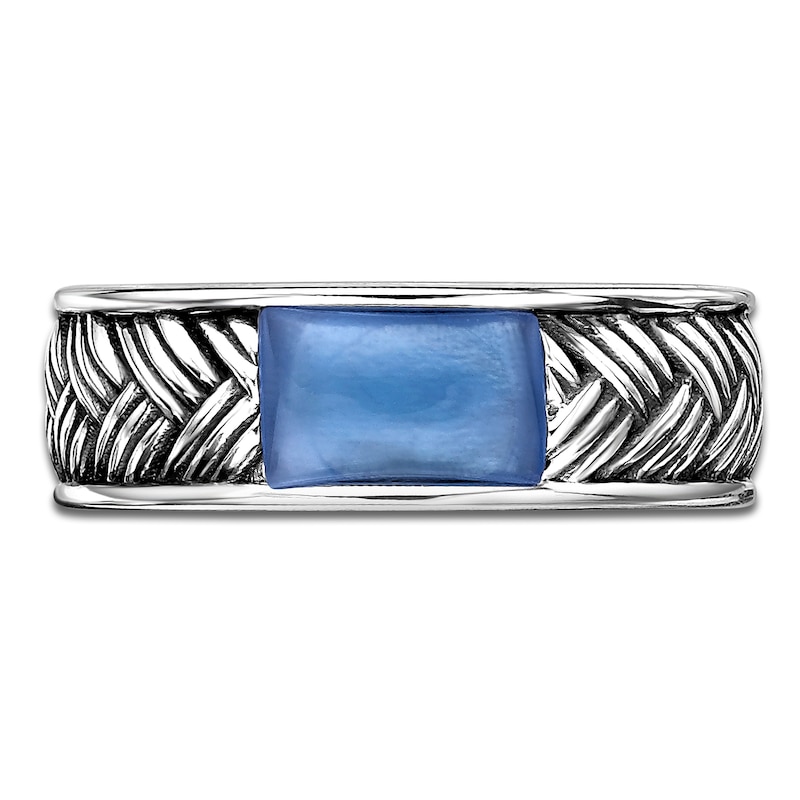 Main Image 3 of Men's Natural Royal Blue Agate Weave Pattern Ring Sterling Silver