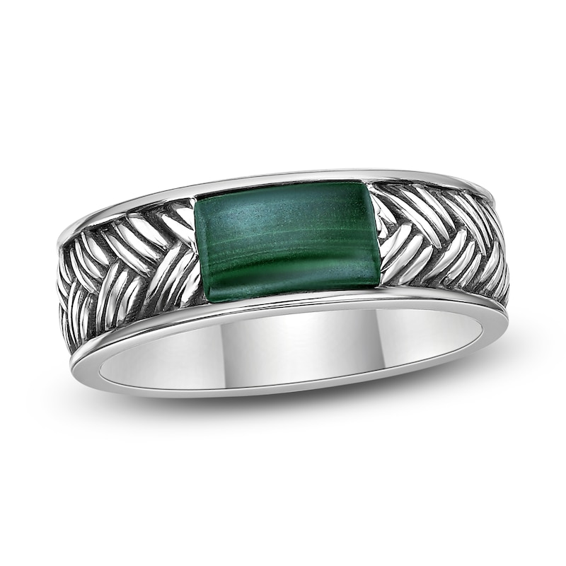 Men's Natural Malachite Weave Pattern Ring Sterling Silver