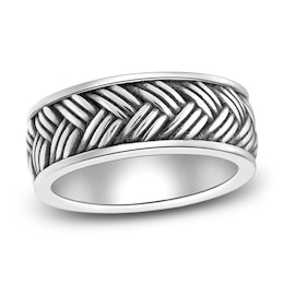 Men's Weave Pattern Ring Oxidized Sterling Silver