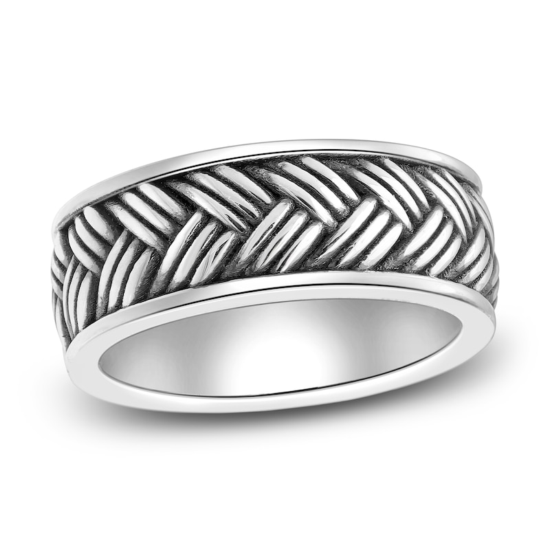 Men's Weave Pattern Ring Oxidized Sterling Silver