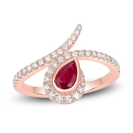 Pear-Shaped Natural Ruby & Diamond Bypass Ring 1/3 ct tw 14K Rose Gold