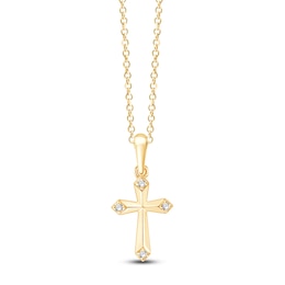 Children's Diamond-Accent Cross Necklace 14K Yellow Gold 13&quot;