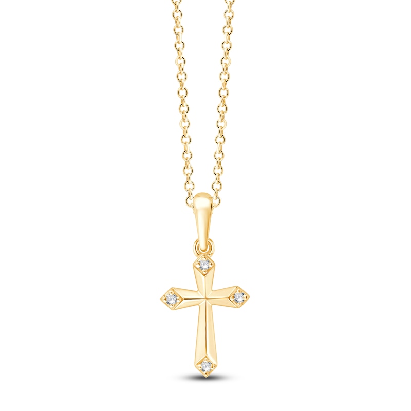 Main Image 1 of Children's Diamond-Accent Cross Necklace 14K Yellow Gold 13&quot;