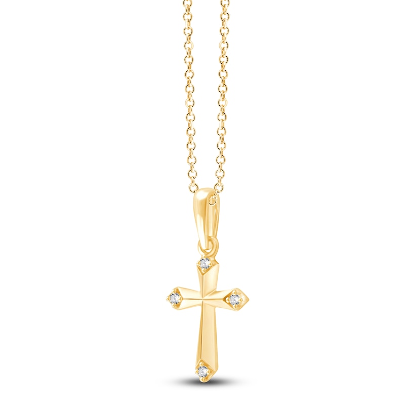 Main Image 2 of Children's Diamond-Accent Cross Necklace 14K Yellow Gold 13&quot;