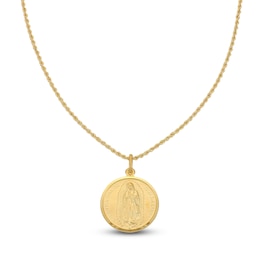 Men's Our Lady of Guadalupe Medallion Necklace 10K Yellow Gold 20&quot;