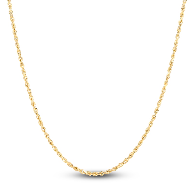 Main Image 1 of Solid Diamond-Cut Glitter Rope Chain Necklace 2mm 14K Yellow Gold 16&quot;