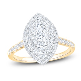 Multi-Diamond Marquise Double Halo Engagement Ring 1 ct tw 14K Two-Tone Gold